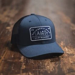 Navy Almond Trucker Hat -Almond Surfboards Almond Navy Trucker web